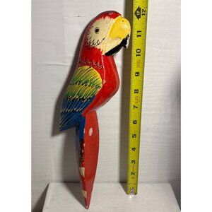 Hand Carved Wooden Parrot 12" Tall Philippines Vintage Garden Tropical